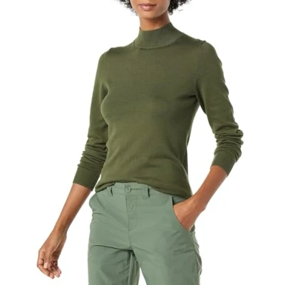 Abbildung von Amazon Essentials Damen Leichter Pullover mit Stehkragen (in Übergröße erhältlich), Olivgrün, S
