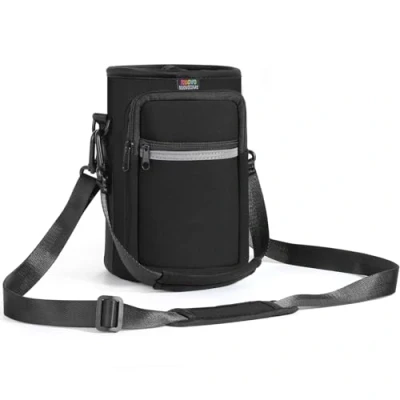 Abbildung von Nuovoware Flaschenhalter Trinkflasche Molle Beutel, 64oz Isolierte Neopren Kessel mit Verstellbar Schultergurt und Front Reißverschluss Tasche für Wandern Laufen Radfahren Jagd Reisen, Schwarz