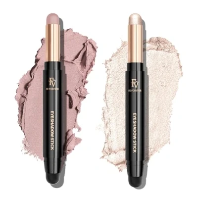 Abbildung von FV Lidschatten Stift Set 2 Pack, Creme Eyeshadow Hochpigmentiert, Wasserfest und Langanhaltend Sticks, Knitterfrei mit Schimmer, Rose Matte &amp; Pearl Shimmer