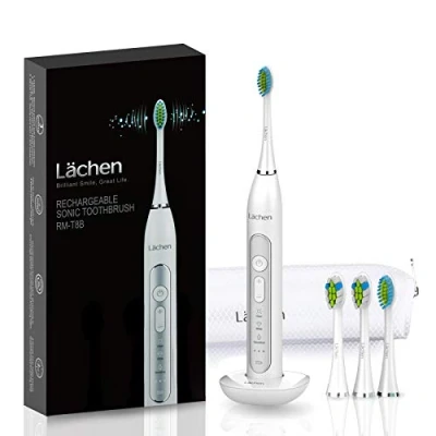 Abbildung von Lächen Sonic elektrische zahnbürste Schallzahnbürste mit 4 Aufsteckbürsten und Timer, 3 Modi &amp; Vibrationsstärken Reisetasche, Weiß