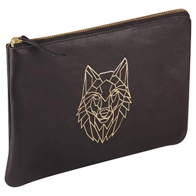 Abbildung von Clairefontaine 410187C Universaltasche aus Lammleder Black Forest, 27x19 cm, ideal für Make up, Handy und Schulbedarf, Wolf, 1 Stück