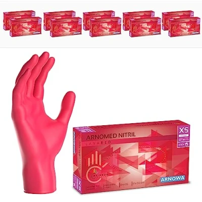 Abbildung von 1000 Stück ARNOMED Einweghandschuhe Rot, Einmalhandschuhe XS, Nitril Handschuhe Einweg, Nitrilhandschuhe puderfrei, Gummihandschuhe Schutzhandschuhe, in S, M, L, XL