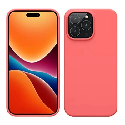 Abbildung von kwmobile Hülle für das iPhone 14 Pro Max dünnes Silikon Handy Case stoßfeste Handyhülle mit weicher Oberfläche unterstützt kabelloses Laden Neon Koralle