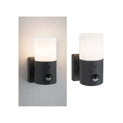Abbildung von Paulmann Außen Wandleuchte &quot;Tubs IP44 rund 105x130mm max. 15W 230V Grau matt Metall, Kunststoff&quot;, 1 flammig, Leuchtmittel E27 ohne Leuchtmittel, Bewegungsmelder