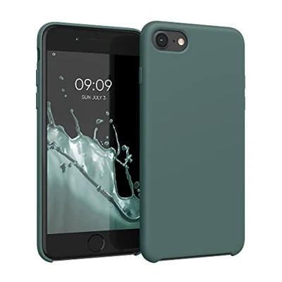 Abbildung von kwmobile Hülle kompatibel mit Apple iPhone SE (2022) / (2020) 8 7 Silikon Handy Case Handyhülle weiche Oberfläche kabelloses Laden Blaugrün