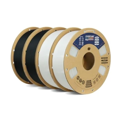 Abbildung von OVERTURE PLA+ Filament PLA plus 1,75 mm, Toughness Enhanced Professionelle Härte, 4kg (8,8 lbs),(Schwarz 1kg*2+Weiß 1kg*2)