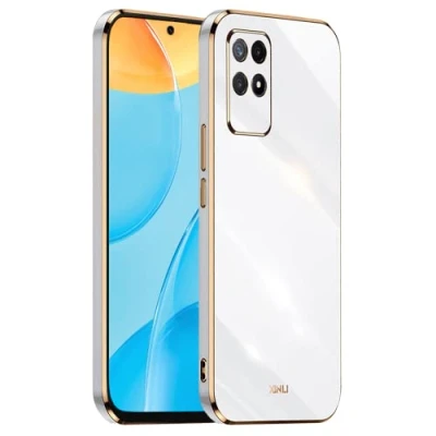 Abbildung von EASSGU Galvanisierter Rahmen Handyhülle für Realme 8i / Narzo 50 (4G) (6.6&quot; Inches), Weiche TPU Silikon Schutzhülle Weiß