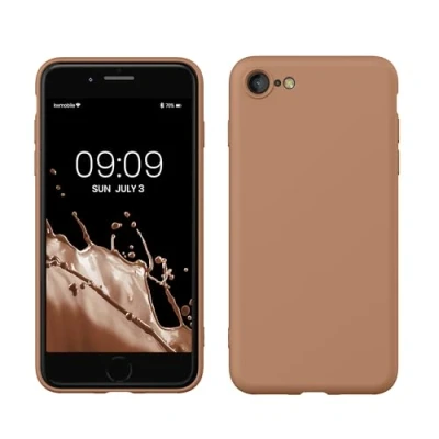 Abbildung von kwmobile Hülle kompatibel mit Apple iPhone SE (2022) / (2020) 8 7 gummierte TPU Silikon Handyhülle Schutzhülle für kabelloses Laden Case in Cappuccino
