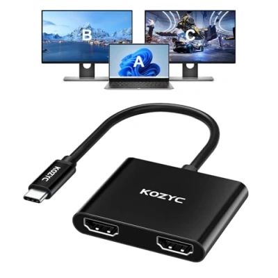 Abbildung von KOZYC USB C to Dual HDMI Adapter 4K@60Hz, Type Splitter Extended Display Kompatibel mit MacBook/MacBook Pro Air Dell XPS13/15, Samsung Galaxy S9/S9+ (Only on Windows Support MST), Black