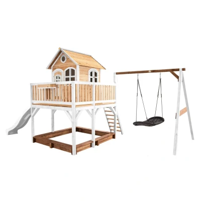 Abbildung von Liam Spielhaus mit Summer Nestschaukel Braun/Weiß Weiße Rutsche