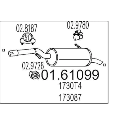 Abbildung von MTS 01.61099 Endschalldämpfer 900 PEUGEOT: 207 CC, 208 I Schrägheck, CITROËN: C3 Picasso
