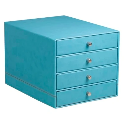 Abbildung von Rhodia 318867C Schubladenbox (mit 4 Schubladen, Griffe aus Metall, Kunstleder, elegant und praktisch, ideal für Ihr Büro oder zu Hause) 1 Stück, türkis