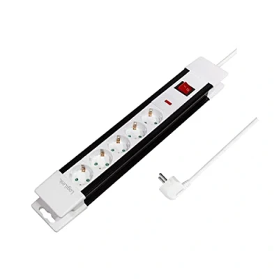 Abbildung von LogiLink LPS211 Steckdosenleiste 5 Fach mit eingebautem Safety Shutter (erhöhter Berührungsschutz), 3m weiß/schwarz