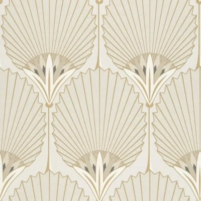 Abbildung von Grandeco Tapete Vliestapete Muster Art Deco Fächer Creme Beige Gold Metallic A54903 Asperia