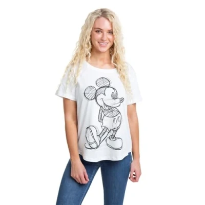 Abbildung von Disney Damen MICKEY MOUSE SKETCH T Shirt, weiß, 8/S