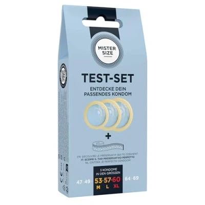 Abbildung von MISTER SIZE Kondome Extra Dünn &amp; Hauchzart Gefühlsecht Feucht Perfekte Passform Aus Naturkautschuk Latex für Natürliches Gefühl Höchste Sicherheit (3er Pack, Test Set mit Maßband)