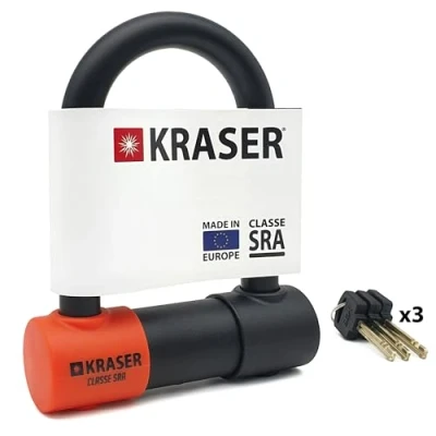 Abbildung von KRASER KR85S Anti Diebstahl Motorrad Fahrradschloss Bügelschloss Vorhängeschloss U Homologiert SRA Schloss Sicherheit Solides 85x125 Ø18 Diebstahlsicherung Motorräder Motorroller Fahrrad