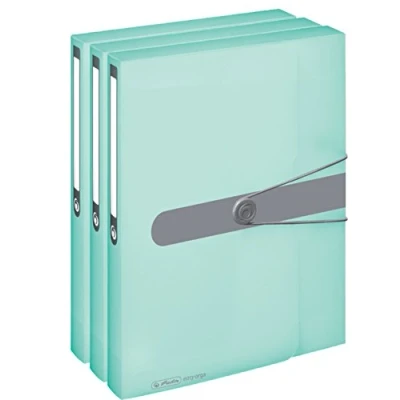 Abbildung von Herlitz Sammelbox, A4, PP Folie, Gummizug mit Verschlussknopf, Pastell transparent (Minze / 3er Pack)