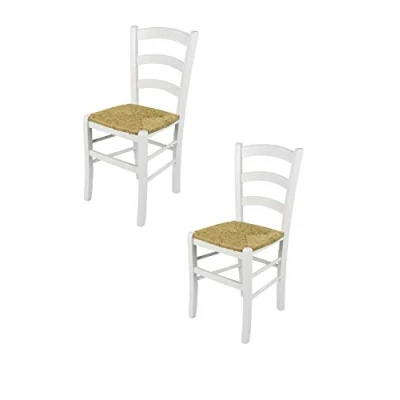 Abbildung von t m c s Tommychairs 2er Set Stühle Venezia für Küche und Esszimmer, Robuste Struktur aus lackiertem Buchenholz im Shabby Chic Stil, handwerklich antik behandelt Sitzfläche Stroh