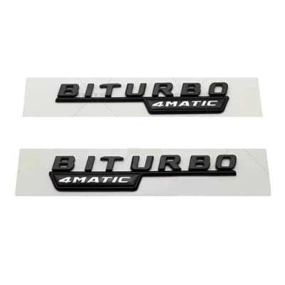 Abbildung von yzw6688 3D ABS schwarzes Auto Heckkoffer Abzeichen Buchstaben Aufkleber Logo E43 Biturbo 4matic Emblem, kompatibel mit E 43 / W212 W213 Zubehör (Color : Black 2pcs)