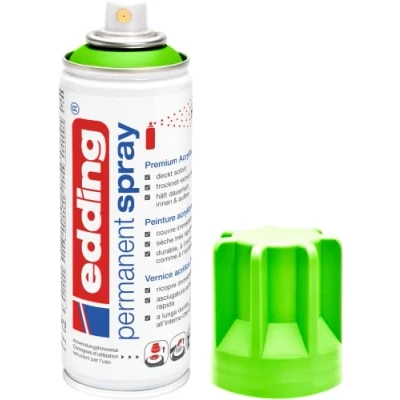Abbildung von edding 5200 Permanent Spray neongrün matt 200 ml Acryllack zum Lackieren und Dekorieren von Glas, Metall, Holz, Keramik, Kunststoff, Leinwand Lackspray, Acrylspray, Farbspray