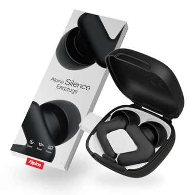 Abbildung von Alpine Silence Ultrakomfortable Ohrstöpsel zum Schlafen, Konzentrieren &amp; Reisen Wiederverwendbare Gehörschutz Ohrenstöpsel Innovative V Form weiche Stöpsel in XS/S/M/L Schwarz