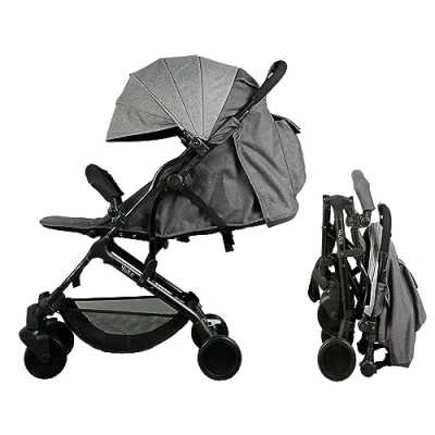 Abbildung von Bambisol YUKO² kompakter Buggy, ab der Geburt, einhändig faltbar, Geländer, recyceltes Polyestergewebe, Grau meliert, Eco