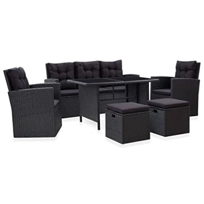 Abbildung von vidaXL Garten Sofagarnitur 6 TLG. mit Auflagen Gartenmöbel Sitzgruppe Lounge Sofa Garnitur Gartenset Gartensofa Sitzgarnitur Poly Rattan Schwarz