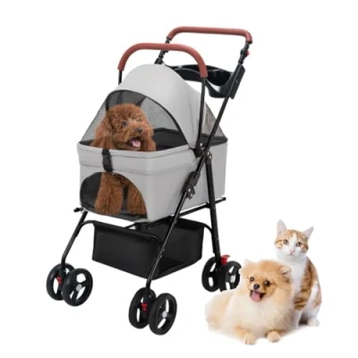 Abbildung von loyliawa Haustier Kinderwagen mit 4 Rädern, faltbarer Hundebuggy für Katzen und Hunde, Aufbewahrungskorb kleine, mittelgroße Hunde Katzen, 1 Set