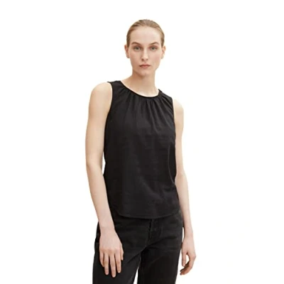 Abbildung von TOM TAILOR Damen Leinen Bluse mit Raffung 1031263, 14482 Deep Black, 40