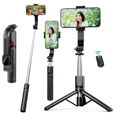 Abbildung von EASERIA Selfie Stick Kompatibel mit iPhone Samsung, Handy Stativ für Live Streamer, Smartphone Selfiestick &amp; Tripod Abnehmbarer Handyhalterung und Fernbedienung, Koppelbar Bluetooth