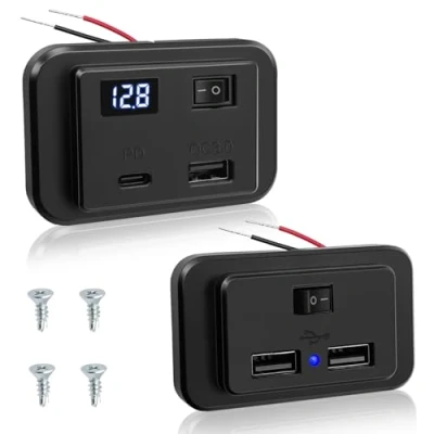 Abbildung von Hoembpn Dual USB Steckdose 12V Wohnmobil Ladebuchse mit LED Voltmeter und Schalter, Auto Ladegerät PD Type C QC3.0 12V/24V Schnellladung Panel für KFZ Bus LKW Marine SUV