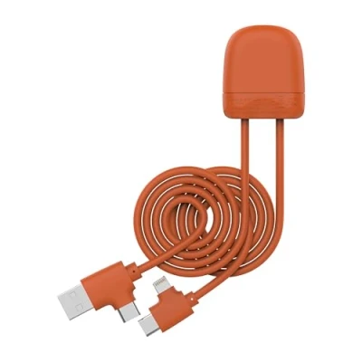 Abbildung von Xoopar Technicolor Multi Connector Kabel aus recyceltem Kunststoff Ice C mit Dual USB und Eingang, Lightning für Smartphone Universal, Orange