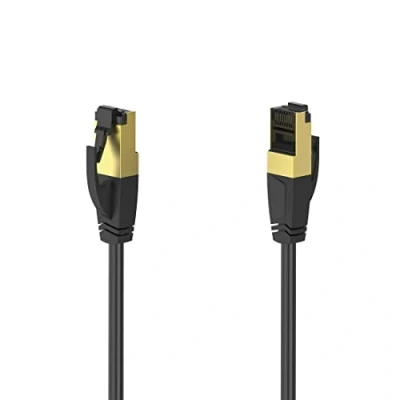 Abbildung von Hama Cat 8 Netzwerkkabel 1,5m, Gigabit Ethernet bis zu 40 Gbps (RJ45 Lankabel, S/FTP doppelt geschirmt, verdrillt, halogenfrei, vergoldete Stecker, Knickschutz, Ethernetkabel mit robustem Kabelmantel)