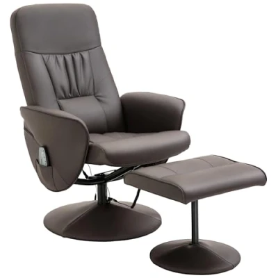 Abbildung von HOMCOM Relaxsessel mit Fußhocker Stauraum Liegefunktion Massagesessel TV Sessel Massagefunktion Liegesessel Ergonomischer Stuhl 10 Vibrationpunkte Kunstleder Braun 76 x 81 105 cm