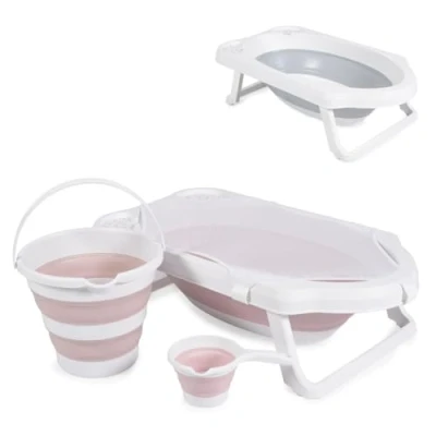 Abbildung von Cangaroo Babybadewanne Badewannen Set Hawaii 4 teilig, teilig faltbar Wasserablauf Ablagefächer Netz