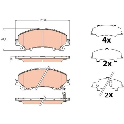 Abbildung von TRW GDB2222 Bremsbelagsatz mit akustischer Verschleißwarnung Zubehör NISSAN: X Trail, INFINITI: Q50 Limousine, QX50 I, Q60 Coupe