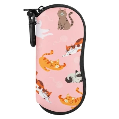Abbildung von MoKo Brillenetui [Ultra Lightweight] Neopren Reißverschluss Sonnenbrille Tasche mit Gürtelclip für Brillen, Rahmen, Tragbare Case Schlüssel, Bleistifte, Karten, Spielende Katze