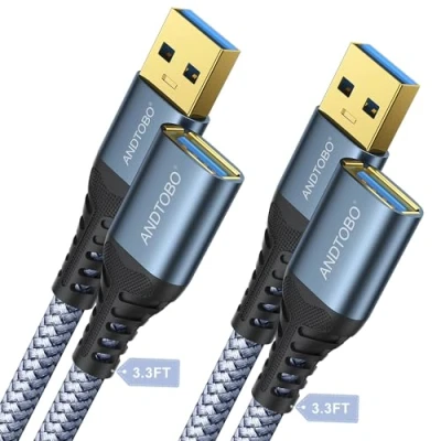 Abbildung von 2 Stück USB Verlängerungskabel 1M, 3.0 Typ A Stecker auf Buchse High Speed Datenübertragung 5Gbps Kompatibel mit Gamepad, Drucker, Webcam, Tastatur, Stick, Hard Drive