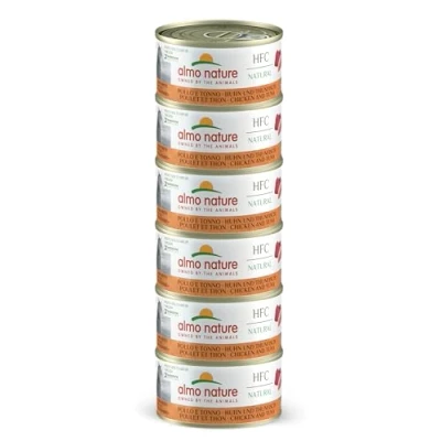 Abbildung von Almo Nature HFC Natural Megapack, Nassfutter für Katzen Huhn und Thunfisch (6 Dosen à 70 g)