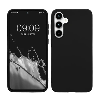 Abbildung von kwmobile Hülle kompatibel mit Samsung Galaxy A35 weiches TPU Silikon Case Cover geeignet für kabelloses Laden Schwarz