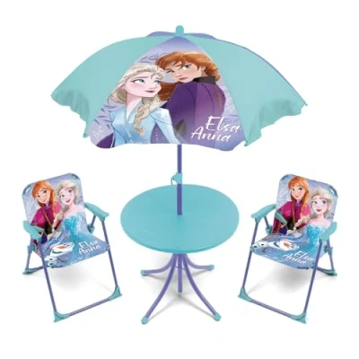 Abbildung von ARDITEX WD16133 Tisch Set (50 x 50 48 cm), 2 Stühle (38 32 53 cm) und Sonnenschirm (Durchmesser 110 von Disney Frozen