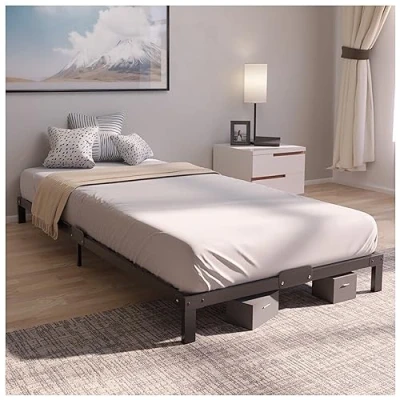 Abbildung von Dreamzie Bett 100x200 mit Lattenrost aus Metall Seniorenbett für Matratze Einzelbett, Höche 25 cm Robust, Leichte Montage, Umfangreicher Stauraum Schwarzer