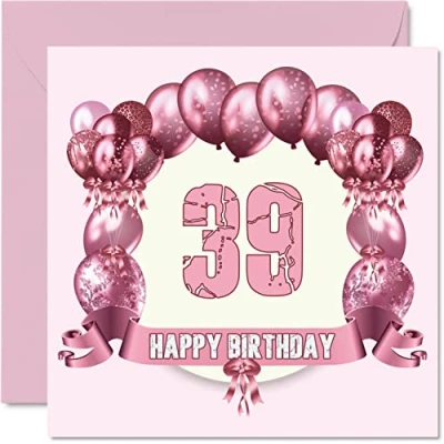 Abbildung von Fun 39th Birthday Cards for Woman Balloons Happy Card Dad Mum Son Daughter Brother Sister Uncle Auntie Cousin, 145mm x Greeting Cards,
