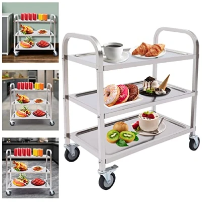 Abbildung von Servierwagen Edelstahl Teewagen KüChenwagen Rollwagen AbräUmwagen Transport Trolley Mit Rollen Allzweckwage Mahlzeit Service Geschirrwagen Catering Silber 3 Etagen 4 RäDer (75*40*83,5 cm)