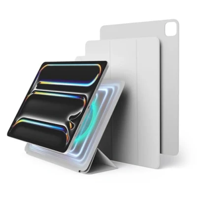 Abbildung von elago Magnetic Folio Case für iPad Pro 13 Zoll Cover (M4) Rückwand kann an Metallmaterialien befestigt Werden, Wake/Sleep Funktion, Kompatibel mit Apple Pencil 2 (Hellgrau)