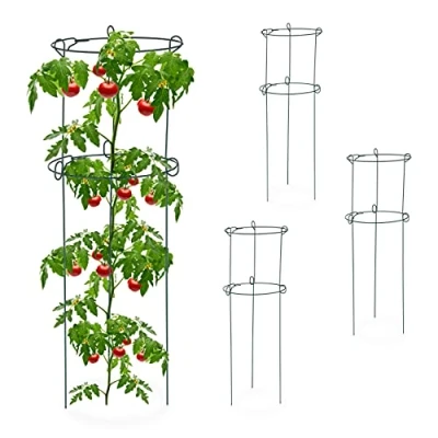 Abbildung von Relaxdays Rankhilfe 4er Set, Kletterpflanzen, Rosen, Tomaten, Pflanzenstütze freistehend, 3 beinig, Stahl, dunkelgrün, 75.5 x 26 cm