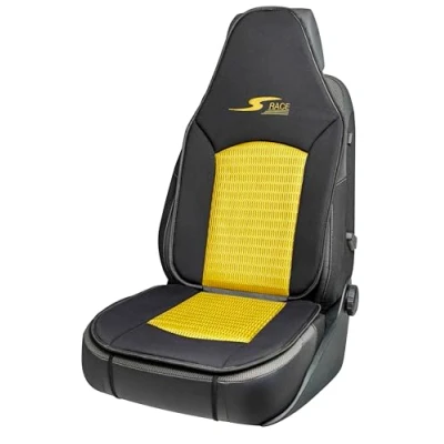 Abbildung von Walser Car Comfort Auto Sitzauflage S Race, Auszeichnung Sehr Gut* Autositzauflage für Highback /Pilotensitze, Universal Sitzschoner Auto, Vordersitze gelb/schwarz