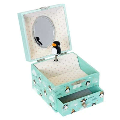 Abbildung von Trousselier Pinguin Schatzkiste &amp; Musikschmuckdose Spieluhr Ideales Kindergeschenk Phosphoreszierend Leuchtet im Dunkeln Musik Mozart&#039;s Kleine Nachtmusik Farbe grün
