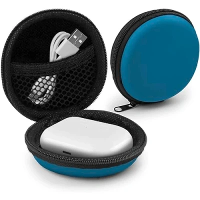 Abbildung von MyGadget Kopfhörer Aufbewahrung [ 8 x cm ] Mini Tasche Schutztasche Transport Box Zubehör für z.B. In Ear Case Ohrhörer Apple Airpods USB Sticks Blau